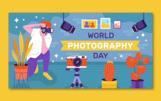 Plantilla plana de publicación en redes sociales para la celebración del día mundial de la fotografía