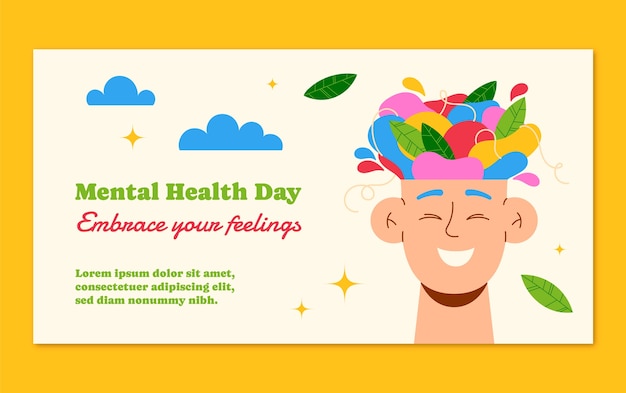 Vector gratuito plantilla plana de publicación en redes sociales para concientizar sobre el día mundial de la salud mental