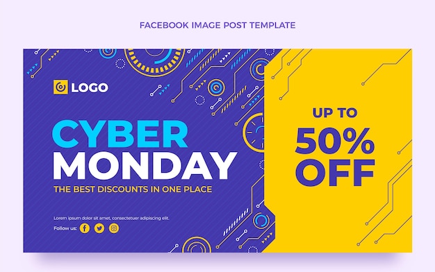 Vector gratuito plantilla plana de publicación en redes sociales de cyber monday