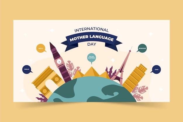 Vector gratuito plantilla plana de publicación en redes sociales del día internacional de la lengua materna