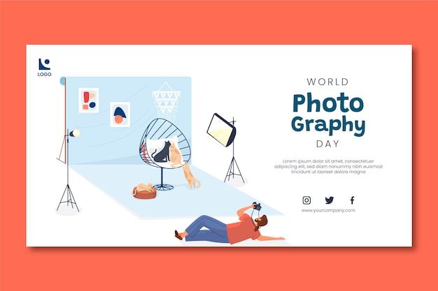 Vector gratuito plantilla plana de publicación de redes sociales del día mundial de la fotografía