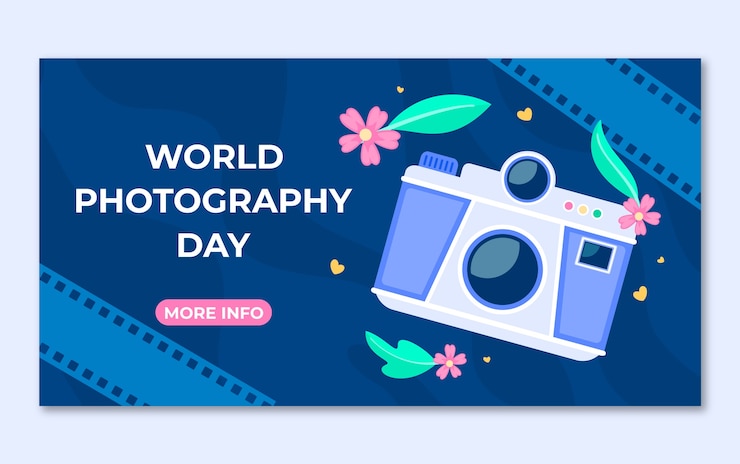 Vector gratuito plantilla plana de publicación en redes sociales para el día mundial de la fotografía