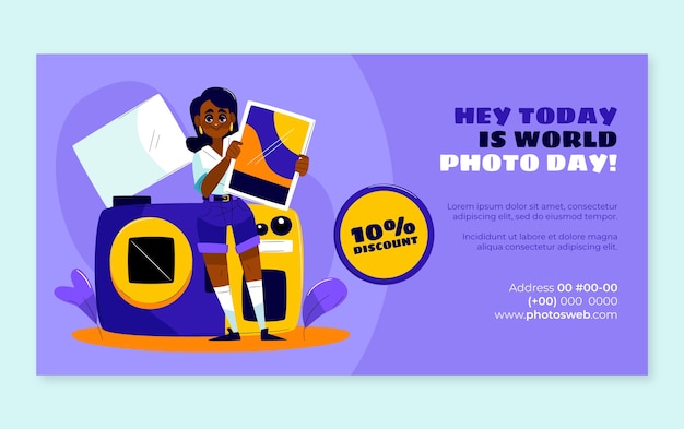 Vector gratuito plantilla plana de publicación de redes sociales del día mundial de la fotografía