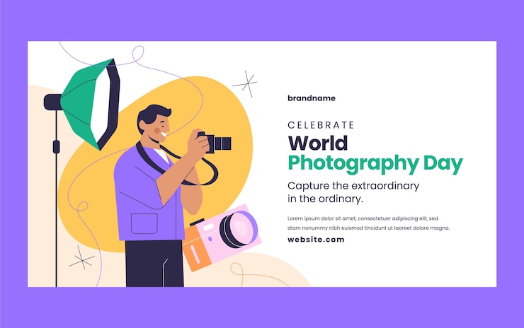 Vector gratuito plantilla plana de publicación en redes sociales para el día mundial de la fotografía