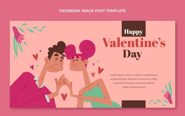 Vector gratuito plantilla plana de publicación en redes sociales del día de san valentín