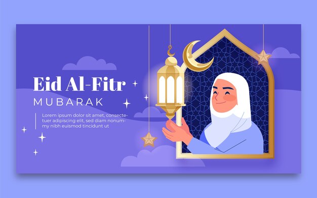 Plantilla plana de publicación de redes sociales de eid al-fitr