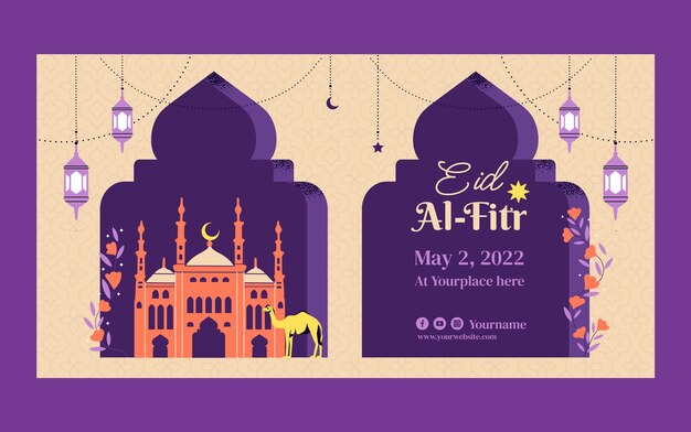 Plantilla plana de publicación de redes sociales de eid al-fitr