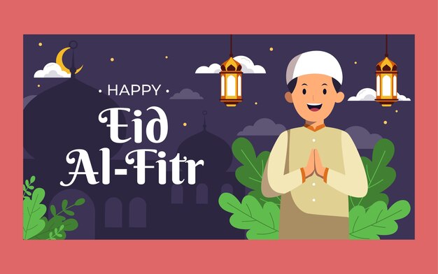 Plantilla plana de publicación de redes sociales de eid al-fitr