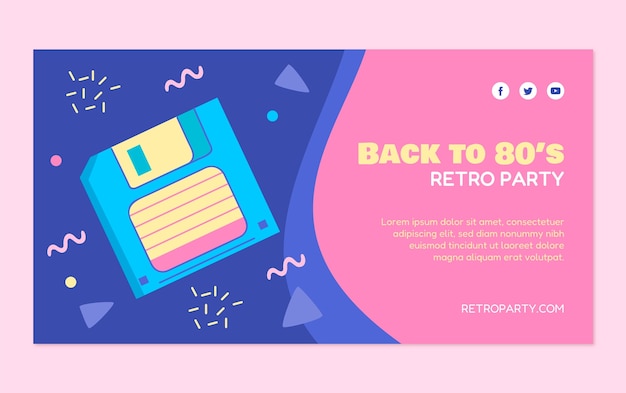 Plantilla plana de publicación de redes sociales de fiesta de los 80