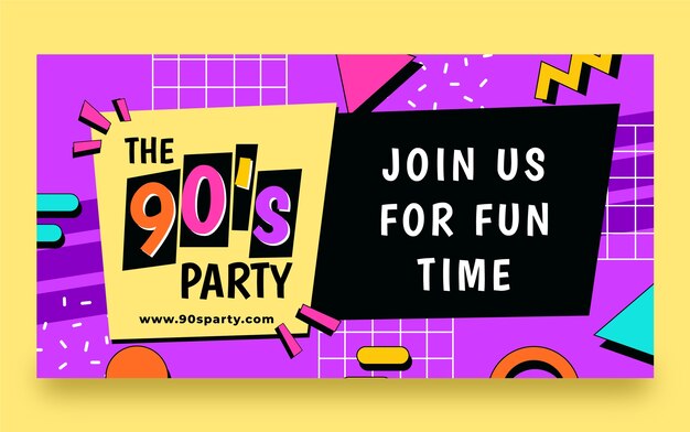 Plantilla plana de publicación de redes sociales de fiesta de los 90