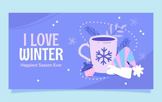 Plantilla plana de publicación en redes sociales para invierno con taza y gorro