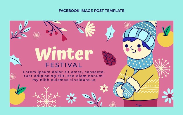 Plantilla plana de publicación de redes sociales de invierno