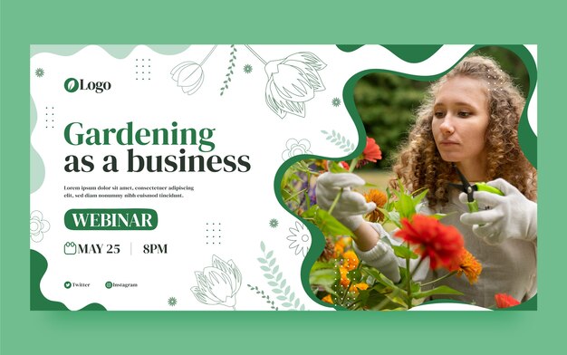 Plantilla plana de publicación de redes sociales de jardinería