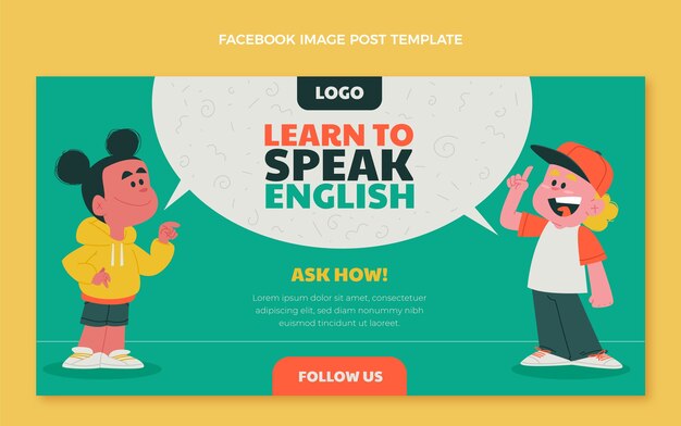Plantilla plana de publicación en redes sociales para lecciones de aprendizaje de inglés