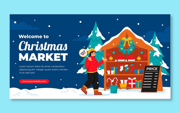 Plantilla plana de publicación en redes sociales para el mercado navideño
