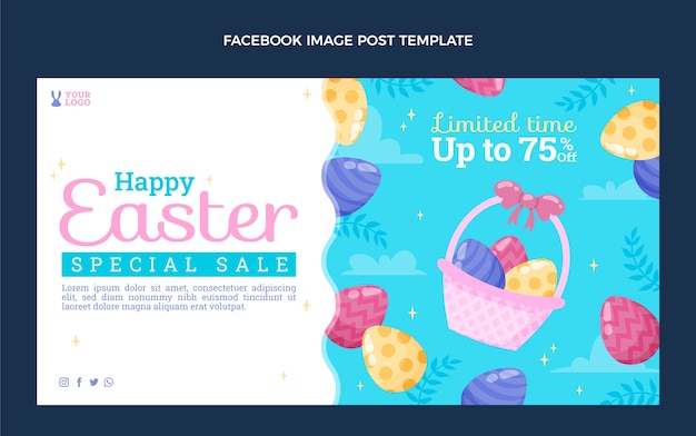 Vector gratuito plantilla plana de publicación de redes sociales de pascua