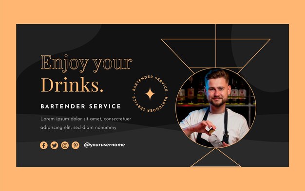 Plantilla plana de publicación en redes sociales para profesión de barman