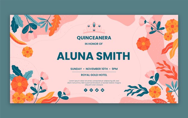 Vector gratuito plantilla plana de publicación de redes sociales de quinceañera