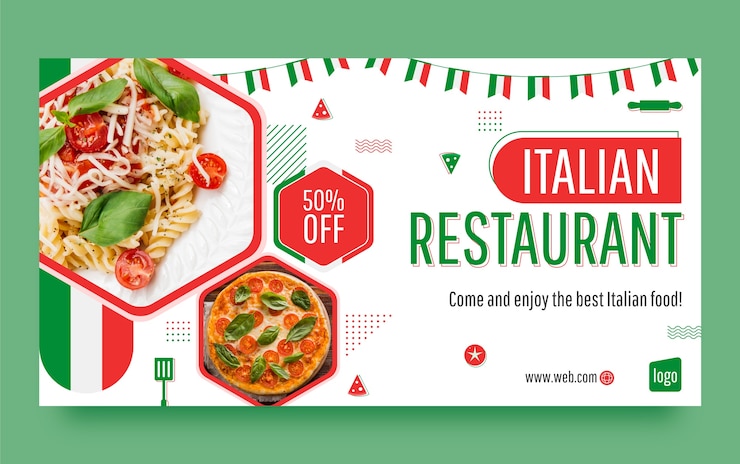 Vector gratuito plantilla plana de publicación en redes sociales para restaurante de comida italiana tradicional
