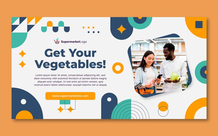 Vector gratuito plantilla plana de publicación de redes sociales de supermercado