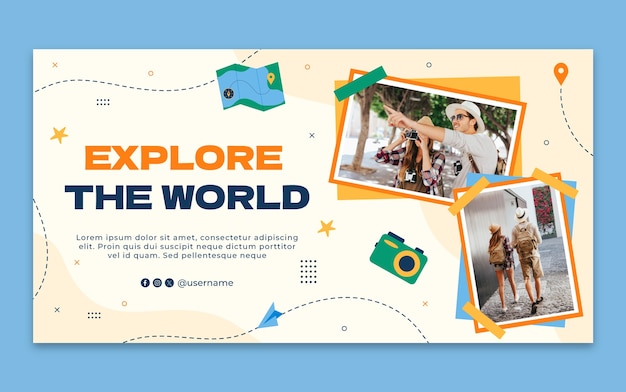 Plantilla plana de publicación en redes sociales para viajes de aventuras