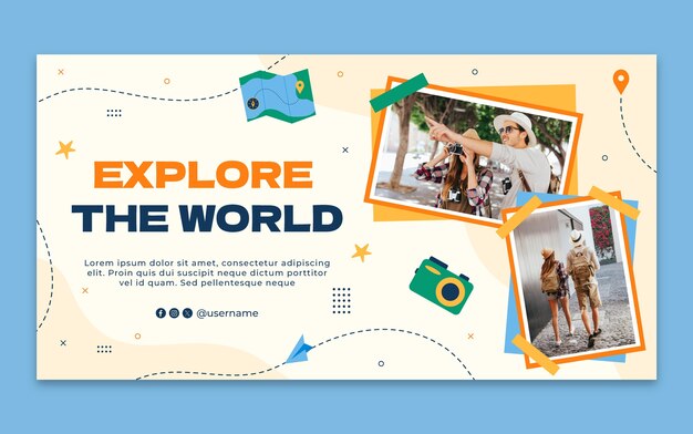 Plantilla plana de publicación en redes sociales para viajes de aventuras