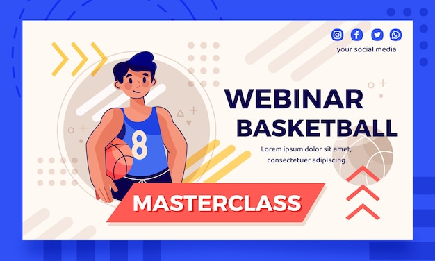 Vector gratuito plantilla plana de seminario web de baloncesto