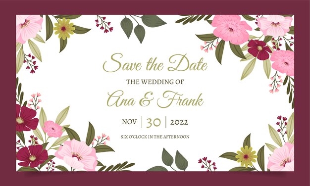Plantilla plana de seminario web de boda floral
