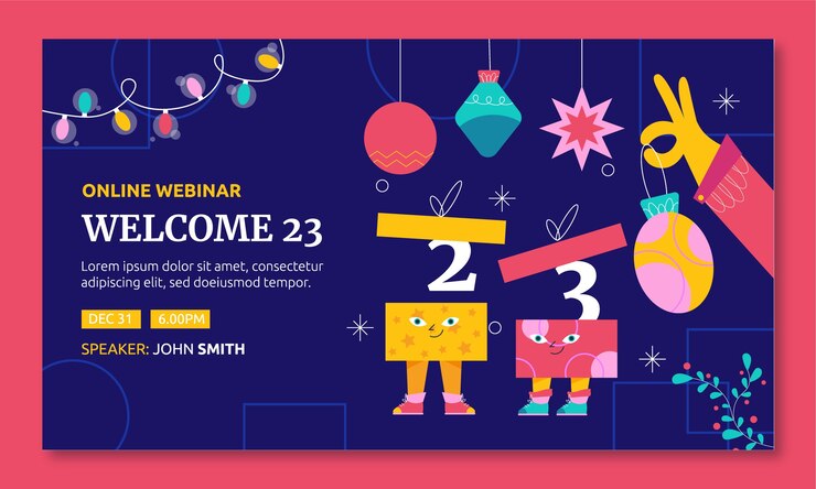 Vector gratuito plantilla plana de seminario web de celebración de año nuevo