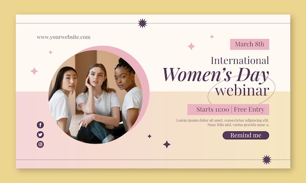 Vector gratuito plantilla plana de seminario web para la celebración del día de la mujer