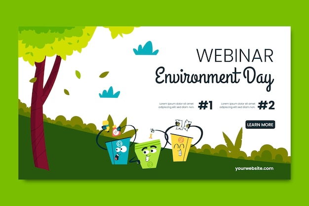 Vector gratuito plantilla plana de seminario web para la celebración del día mundial del medio ambiente