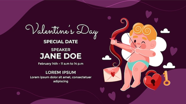 Vector gratuito plantilla plana de seminario web para la celebración del día de san valentín