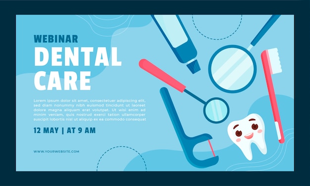 Vector gratuito plantilla plana de seminario web de clínica dental
