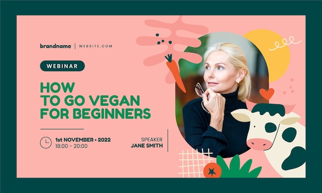 Vector gratuito plantilla plana de seminario web del día mundial vegano