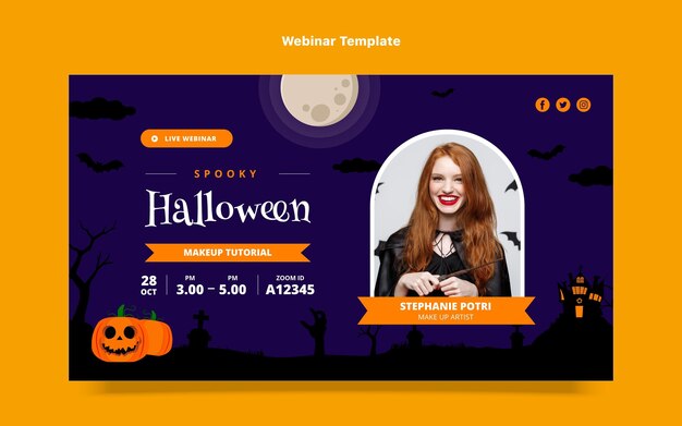 Plantilla plana de seminario web de halloween