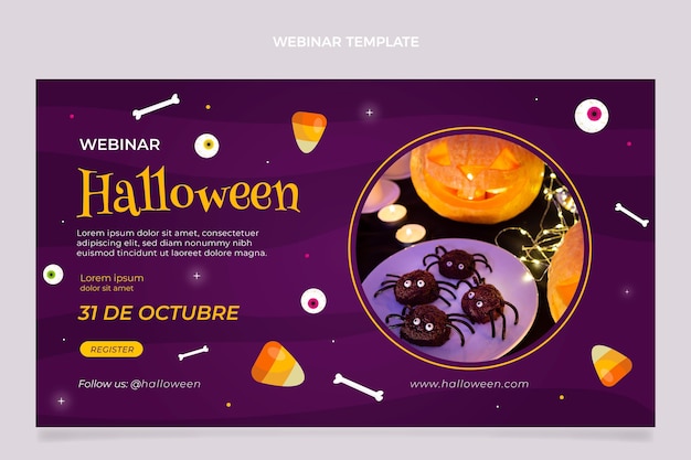 Vector gratuito plantilla plana de seminario web de halloween