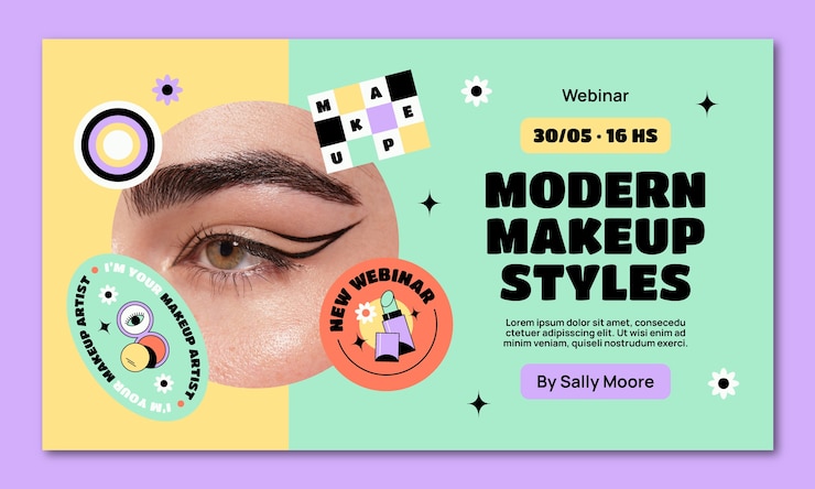 Vector gratuito plantilla plana de seminario web de maquilladores
