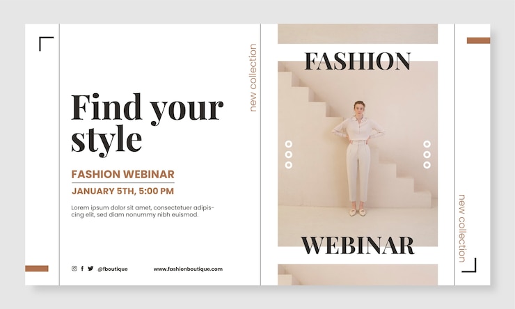 Vector gratuito plantilla plana de seminario web de moda y estilo