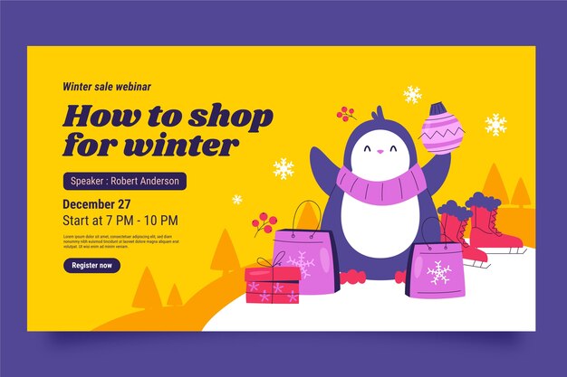 Plantilla plana de seminario web de rebajas de invierno