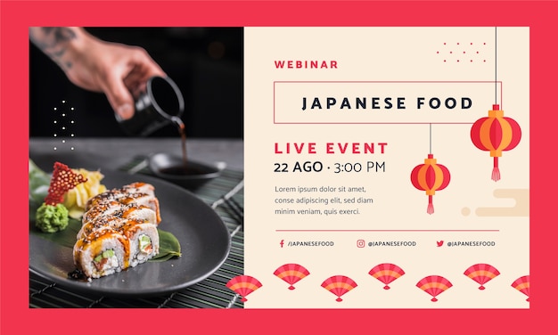 Plantilla plana de seminario web de restaurante japonés con comida tradicional