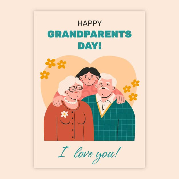 Plantilla plana de tarjeta de felicitación del día de los abuelos con nieto