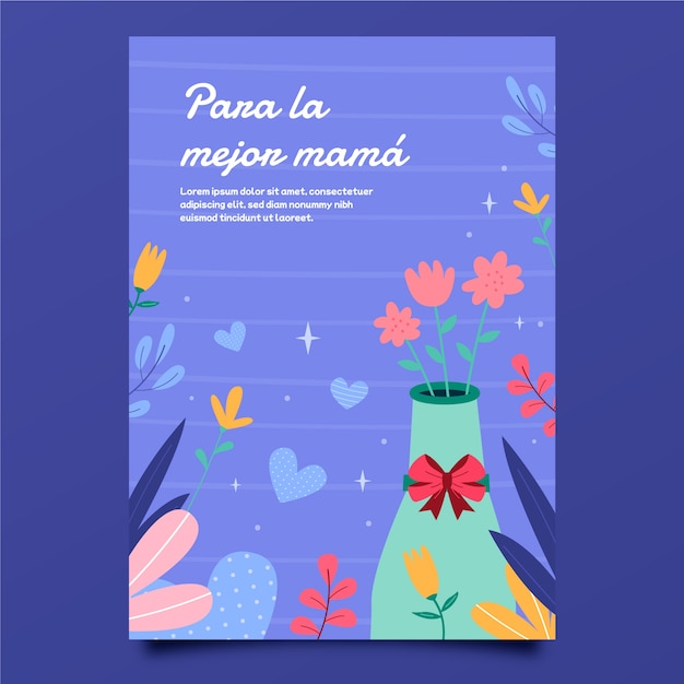 Plantilla plana de tarjeta de felicitación del día de la madre en español