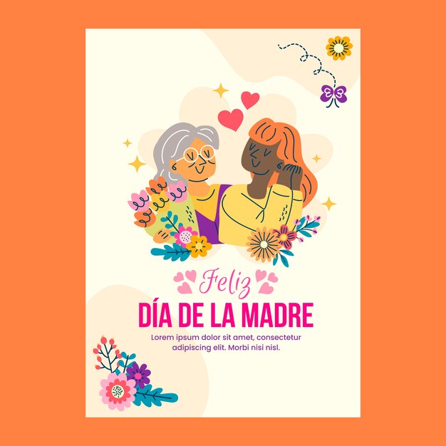 Plantilla plana de tarjeta de felicitación del día de la madre en español