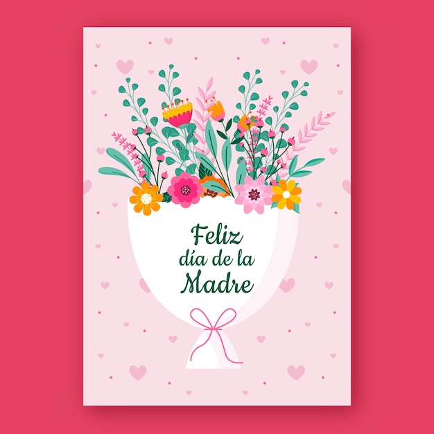 Plantilla plana de tarjeta de felicitación del día de la madre en español