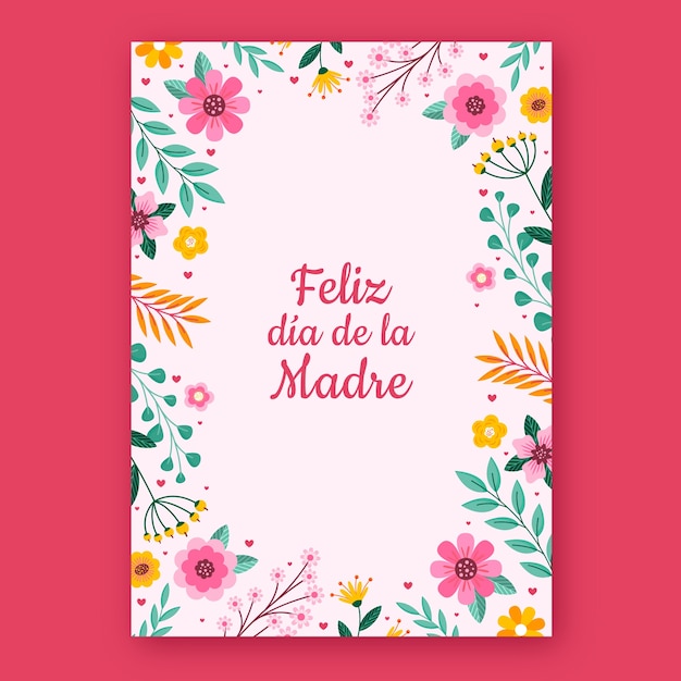 Plantilla plana de tarjeta de felicitación del día de la madre en español