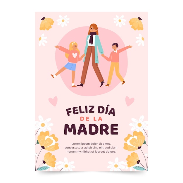 Plantilla plana de tarjeta de felicitación del día de la madre en español