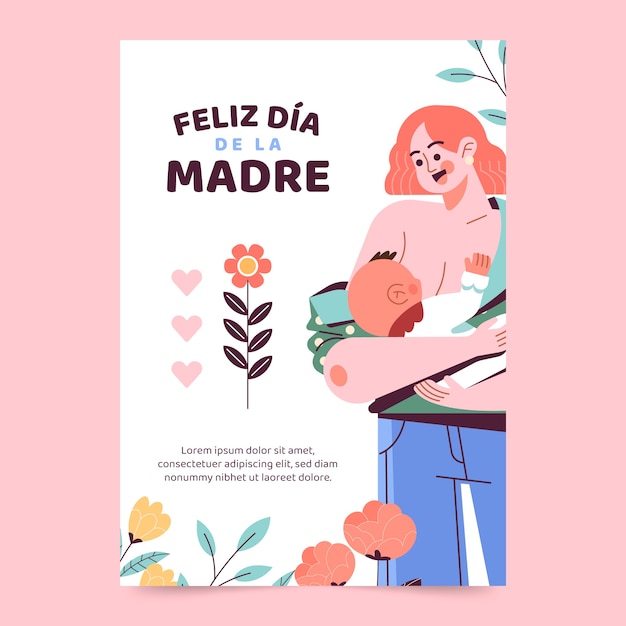 Vector gratuito plantilla plana de tarjeta de felicitación del día de la madre en español