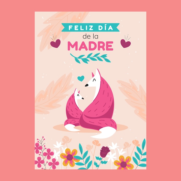 Vector gratuito plantilla plana de tarjeta de felicitación del día de la madre en español