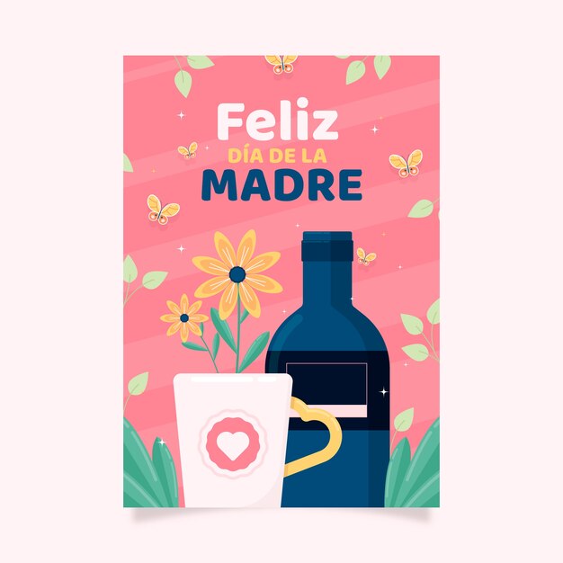 Plantilla plana de tarjeta de felicitación del día de la madre en español
