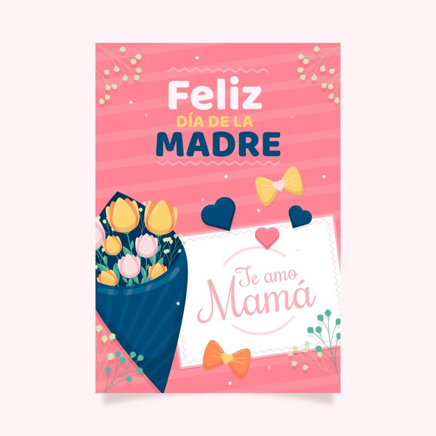 Plantilla plana de tarjeta de felicitación del día de la madre en español